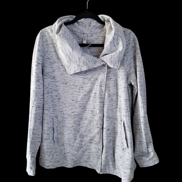 kensie grey asymmetrical full zip casual contemporary lounge jacket size large - Picture 1 of 8